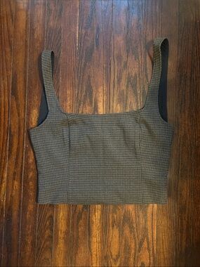 Abercrombie & Fitch Tweed-Style Square Neck Crop Vest in Plaid